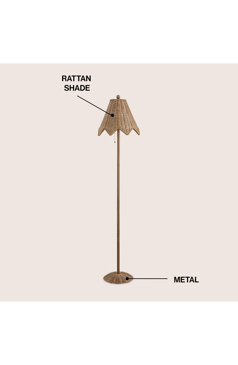 JONATHAN Y Tybee 60.5" Traditional Coastal Rattan Scalloped LED Floor Lamp, Alternate, color, 