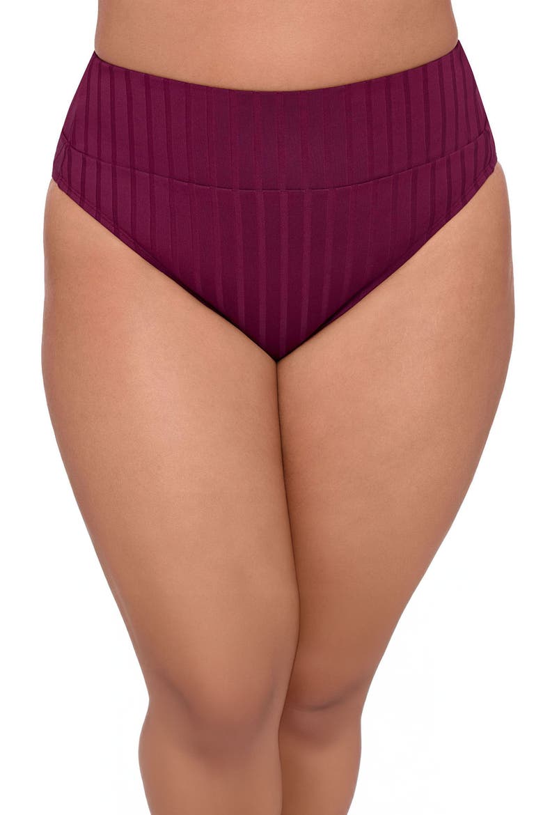 Smoothing and Sculpting Wide Ribbed Ultra High Waist Banded Swim Bottoms, Main, color, Cherry Mocha Wide Rib