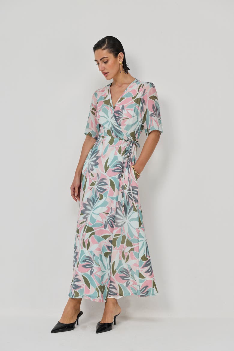 Abstract Floral Wrap Maxi Dress, Alternate, color, Coastal Bloom