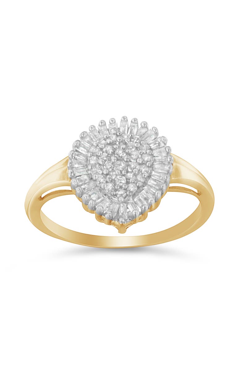 Haus of Brilliance 10K Gold 1/2 Cttw Diamond Domed Pavé Cluster Halo Cocktail Ring, Alternate, color, Yellow Gold