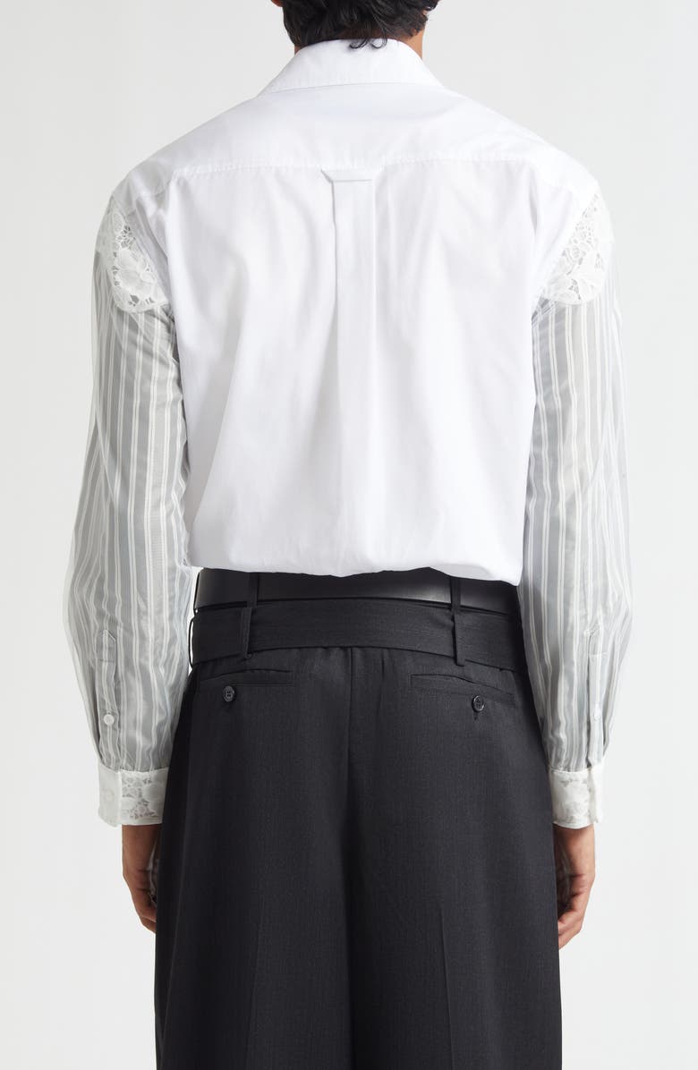 Simone Rocha Lace Trim Mixed Media Button-Up Shirt, Alternate, color,
