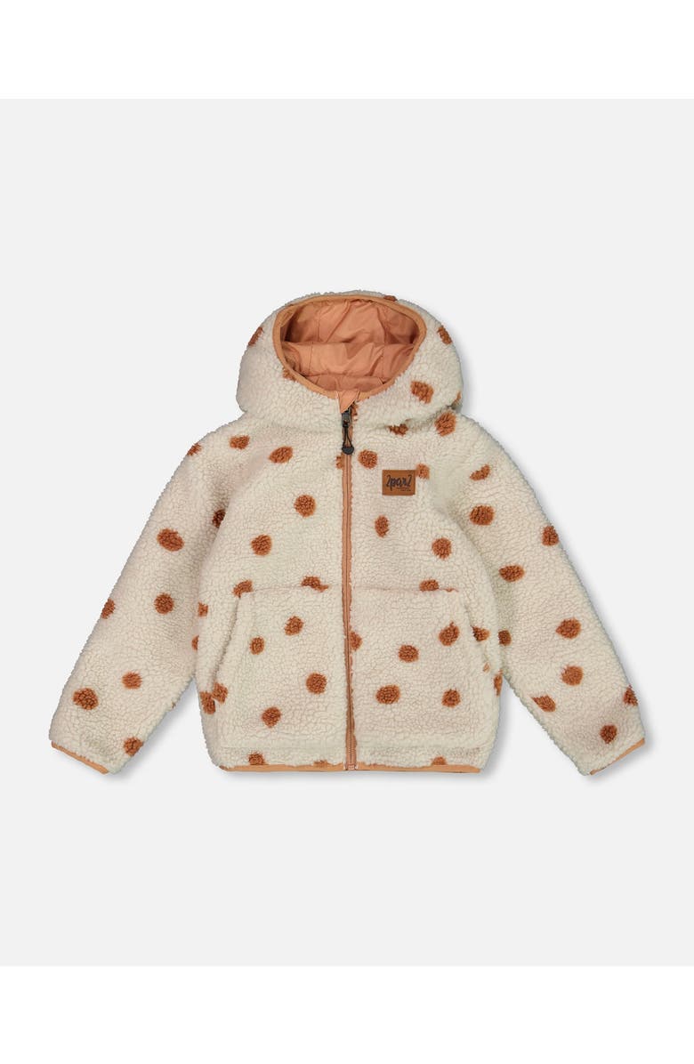 Deux par Deux Little Girl's Reversible Soft Fleece Jacket Pinky Brown With Dots, Main, color, 