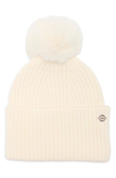 Faux Fur Pompom Cuffed Beanie
