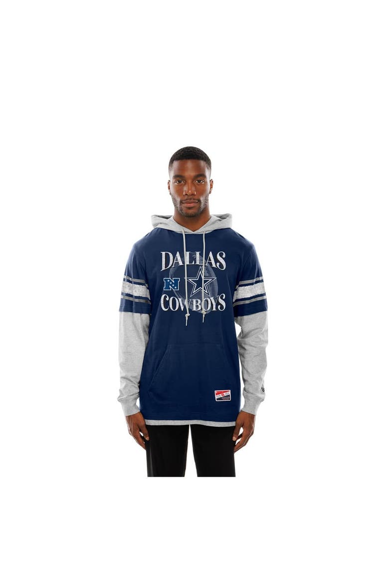 Men's New Era Navy Dallas Cowboys Twofer Layered Long Sleeve Hoodie T-Shirt, Alternate, color, Navy