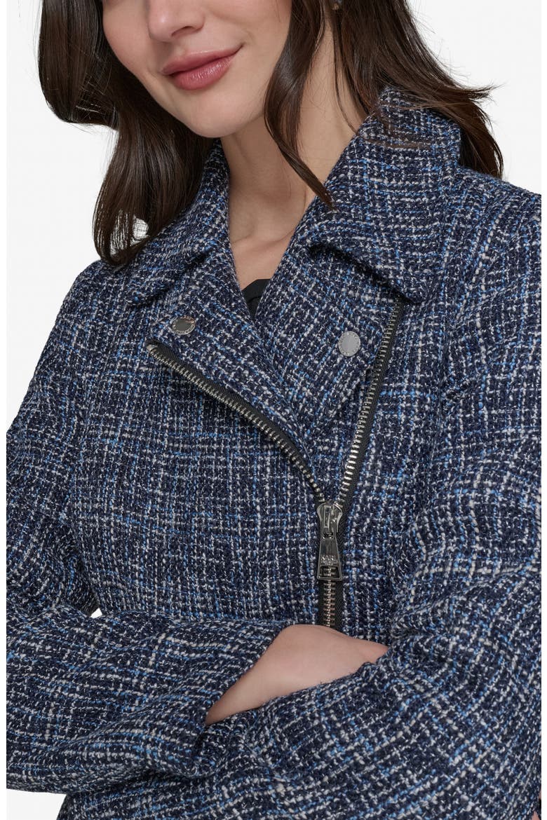 Belted Tweed Moto Jacket, Alternate, color, BLUE MULTI