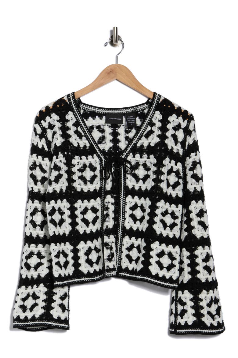 Crochet Sweater Cardigan, Alternate, color, BLACK