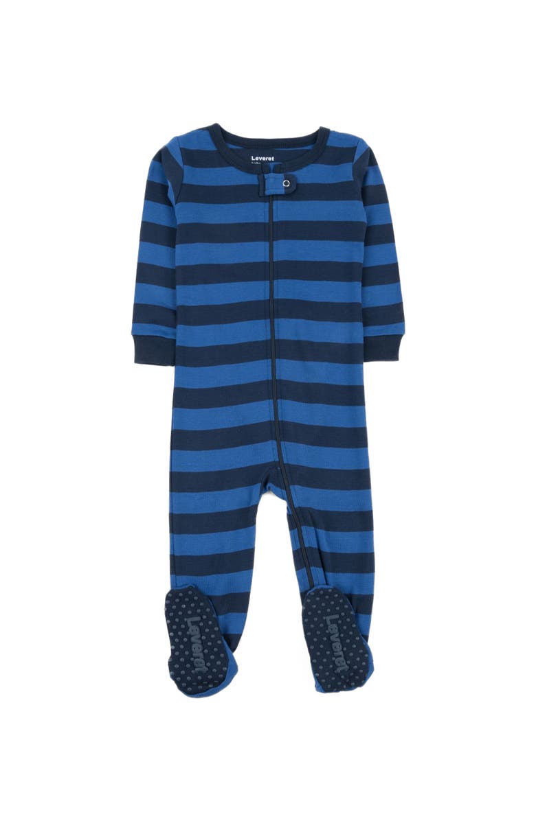Leveret Kids Cotton Footed Pajamas, Solids, Stripes 
Tie Dye, Main, color, Striped Blue 
Navy