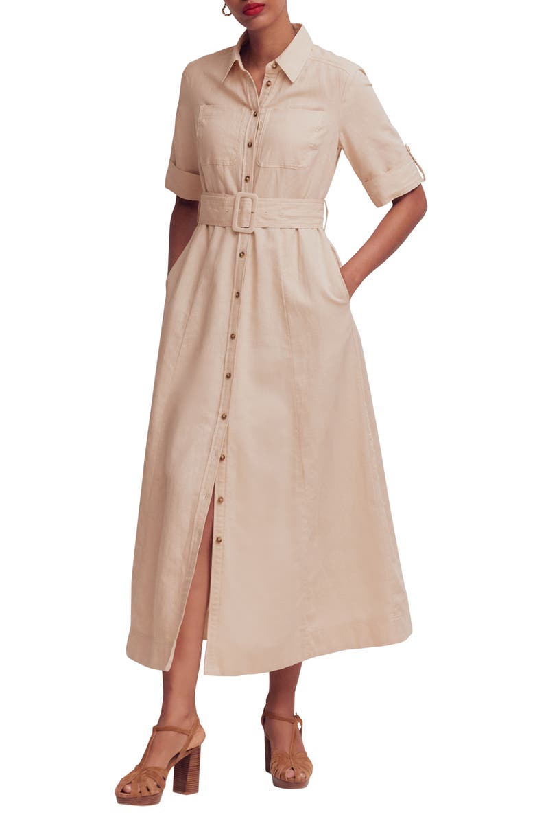 Boden Ora Linen Blend Shirt Dress, Main, color, Coffee