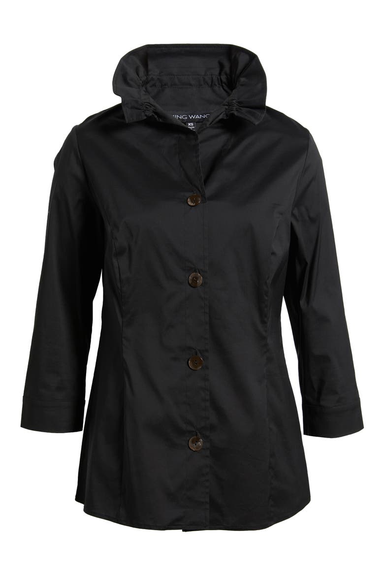 Ruffle Collar Cotton Poplin Blouse, Alternate, color, BLACK