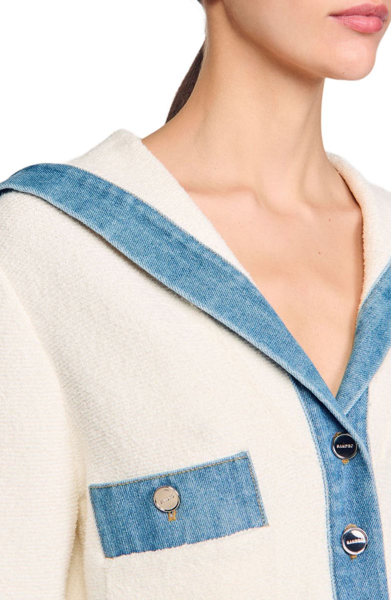 SANDRO Cardigan with denim details, Alternate, color, 