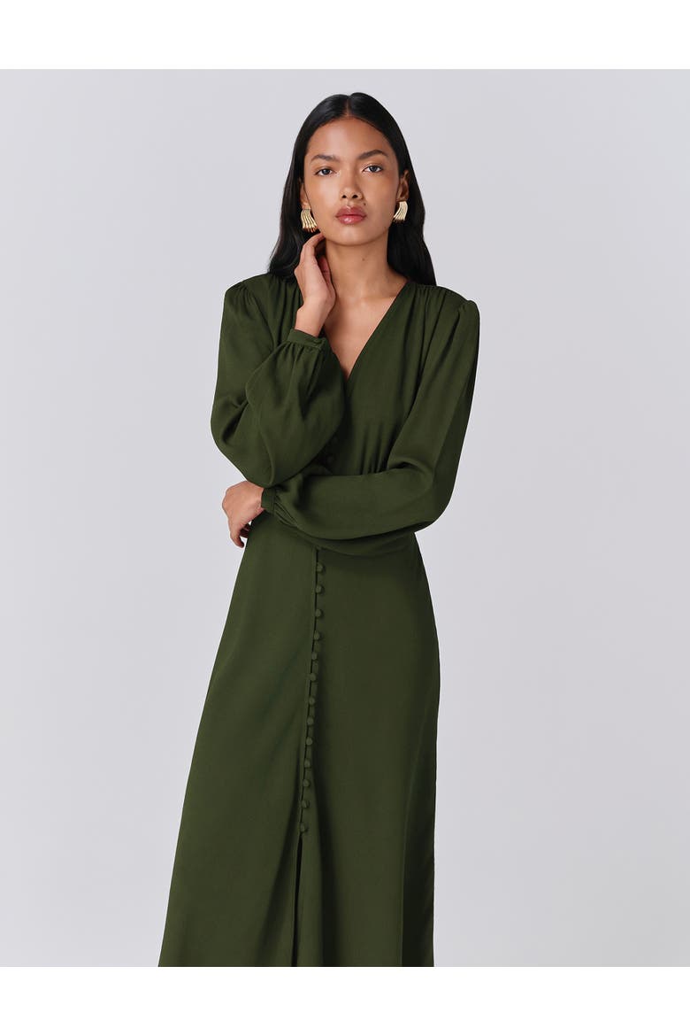 Francesca Crepe Button Up Midi Dress, Alternate, color, Green