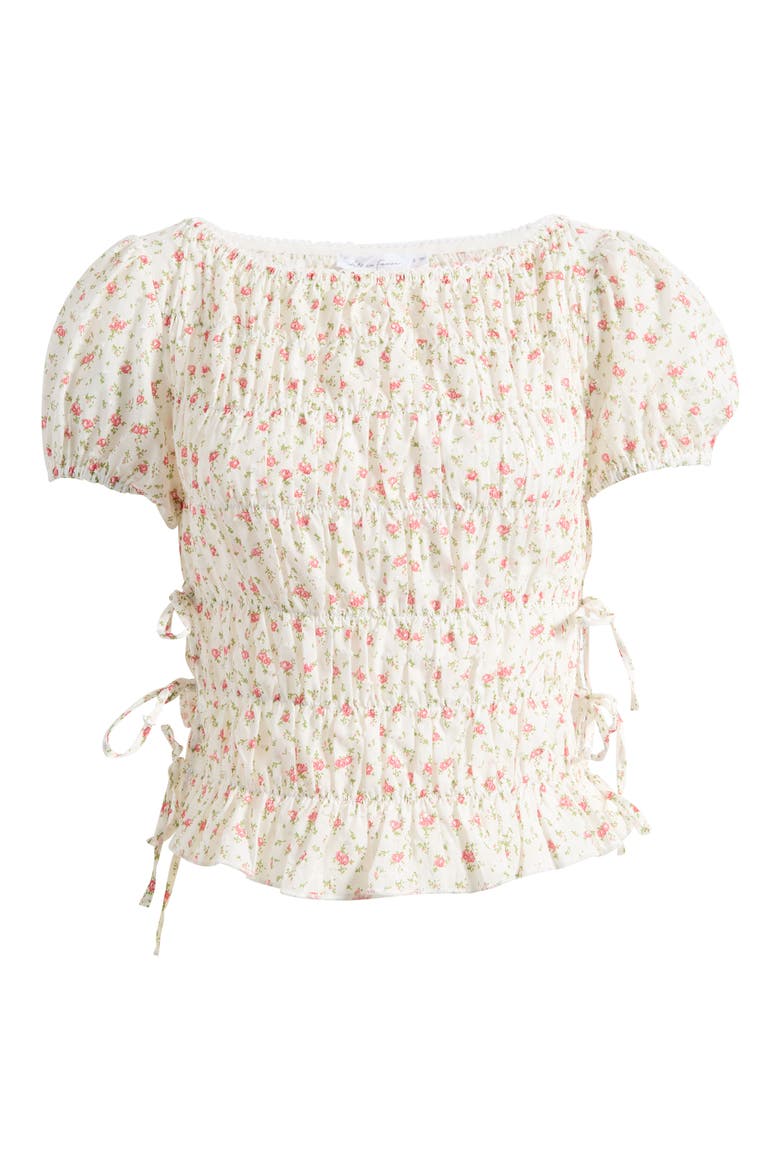 Smocked Puff Sleeve Top, Alternate, color, OFF WHITE RED