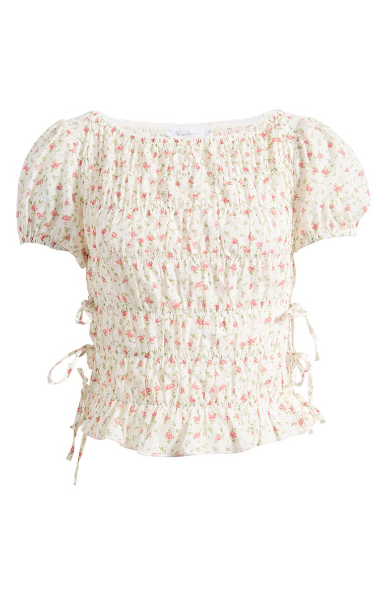 All in Favor Smocked Puff Sleeve Top, Alternate, color, Off White Red