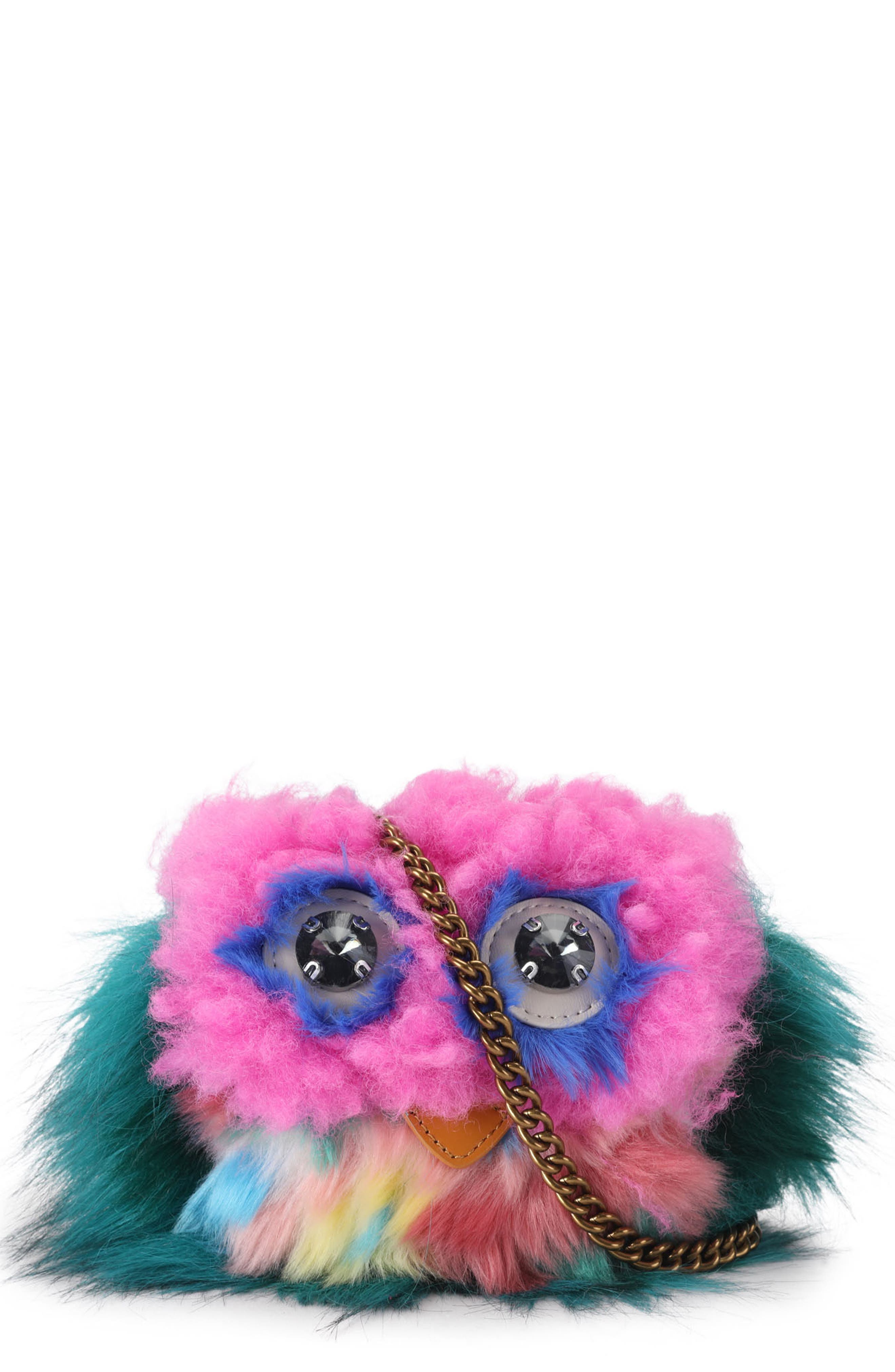 Micro Oxford Mascot Faux Fur and Leather Shoulder Bag, Main, color, PINK MULTI