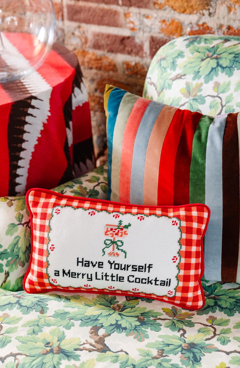 Furbish Merry Little Cocktail Needlepoint Pillow, Alternate, color, 