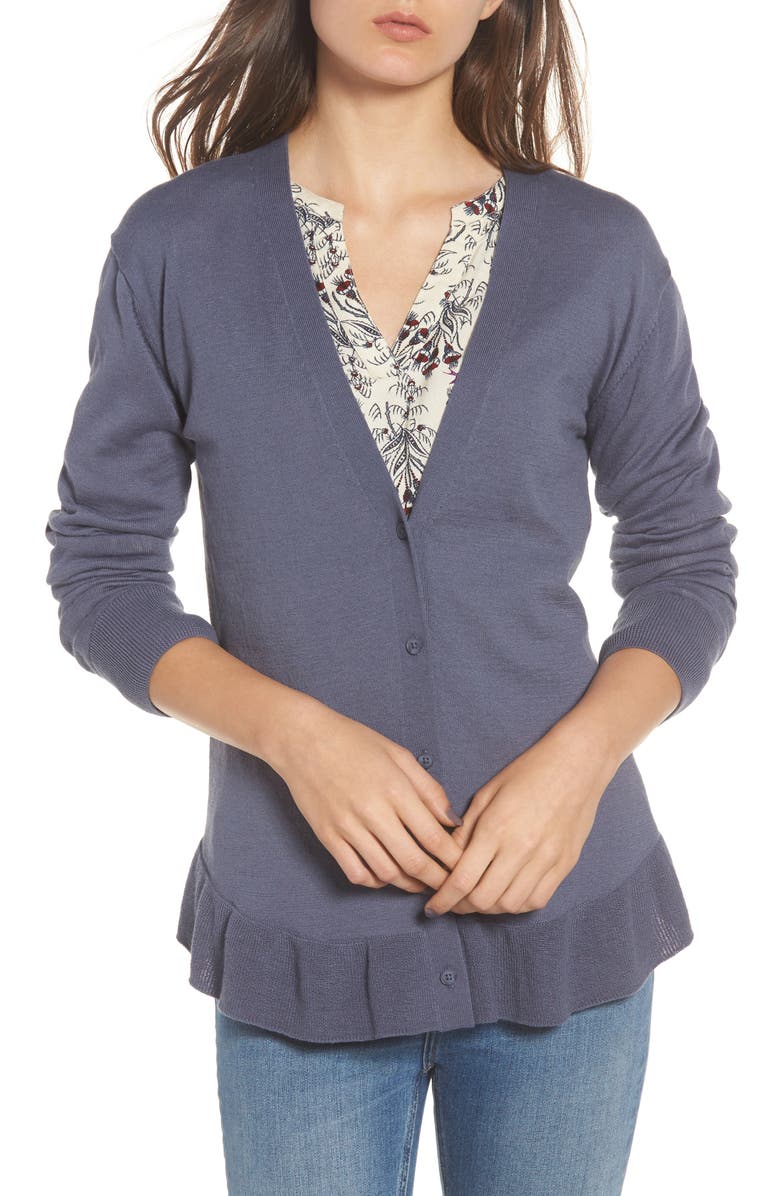 Hinge Ruffle Hem Cardigan, Main, color,