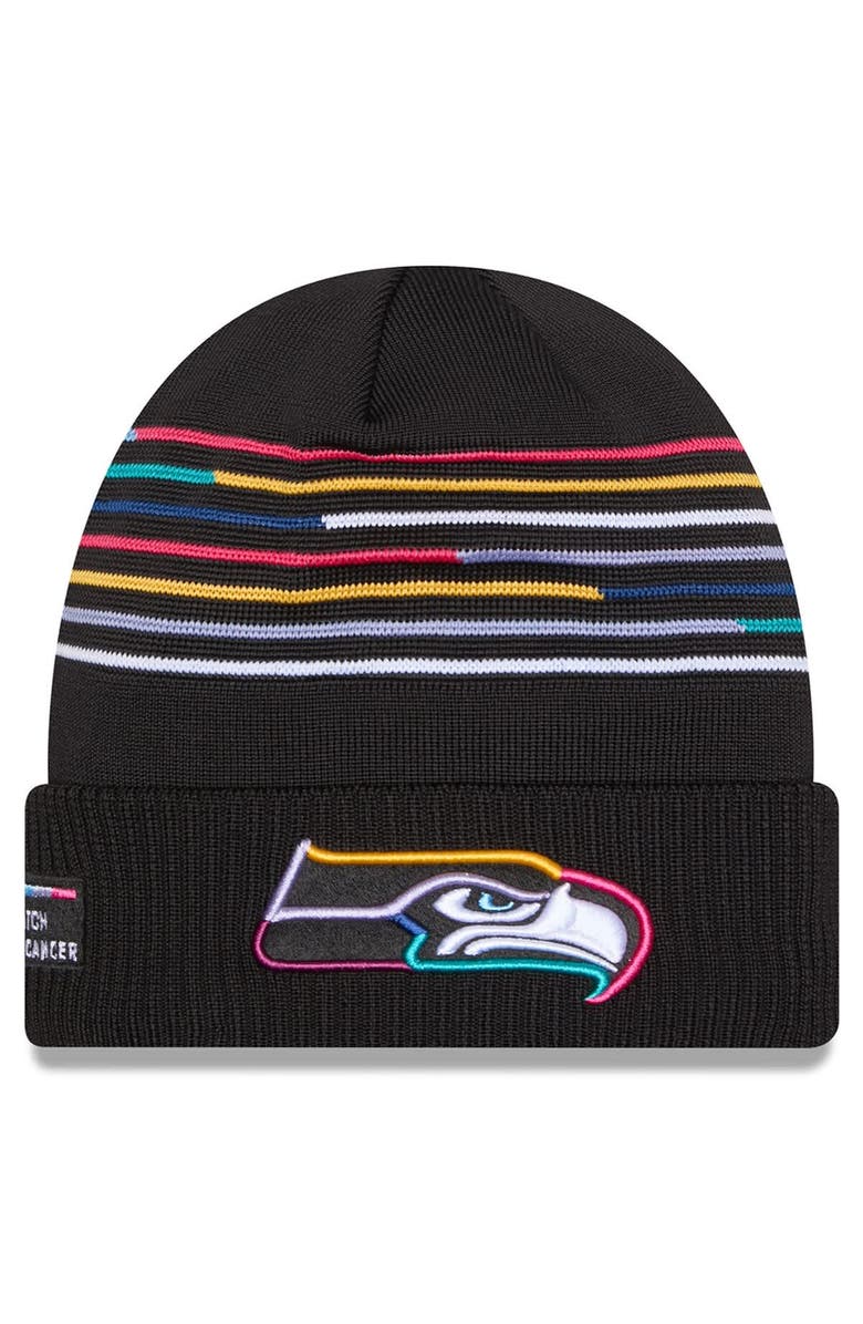 New Era Men's New Era Black Seattle Seahawks 2025 NFL Crucial Catch Cuffed Knit Hat, Main, color, Black