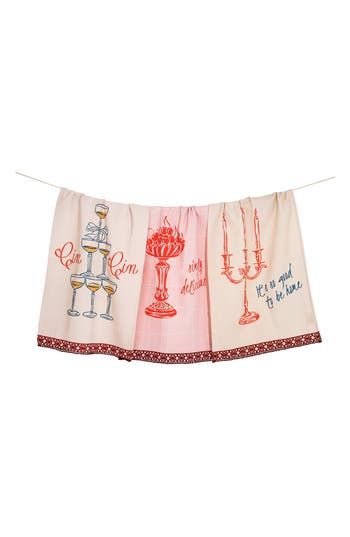 Tiramisu Set Of Three Vintage Celebration Kitchen Towels In Multi