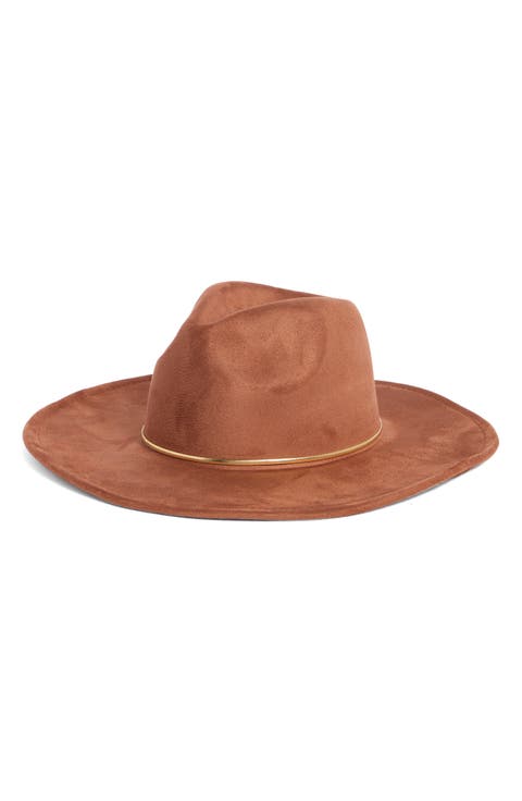 Gold Band Faux Suede Panama Hat