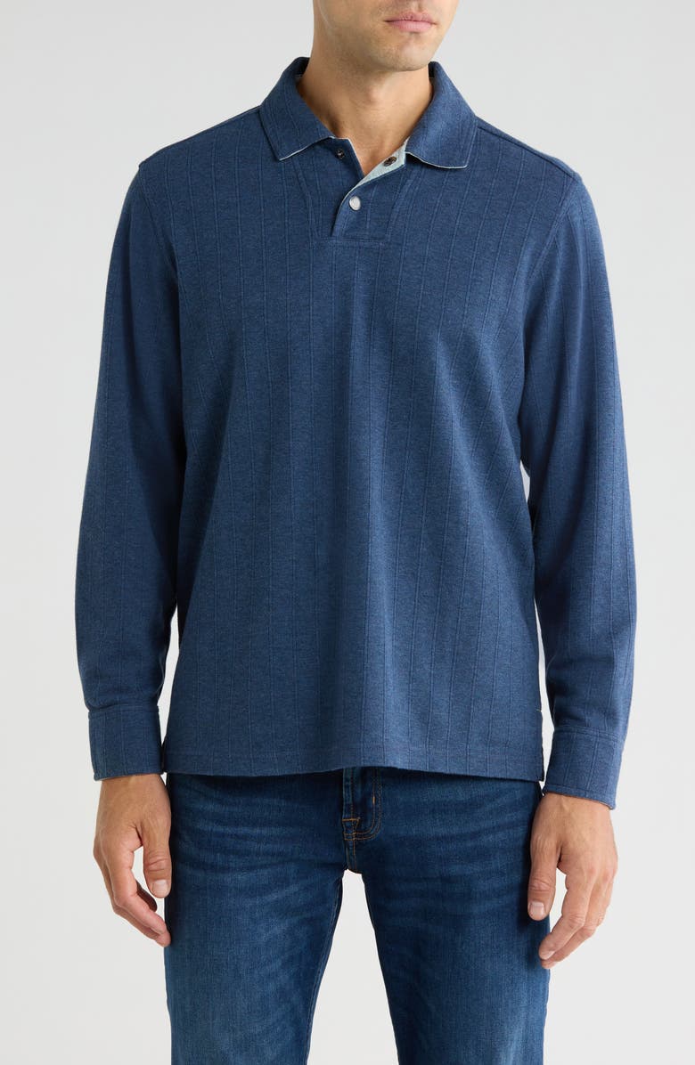 Tommy Bahama New Las Arias Long Sleeve Cotton Blend Polo, Main, color, Carbon Navy Heather