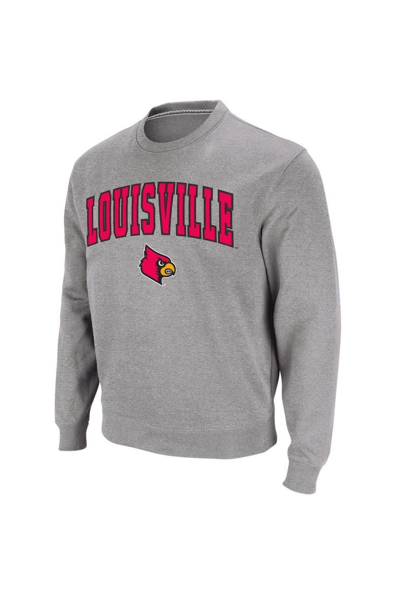 Men's Colosseum Heather Gray Louisville Cardinals Arch & Logo Crew Neck Sweatshirt, Main, color, Heather Gray