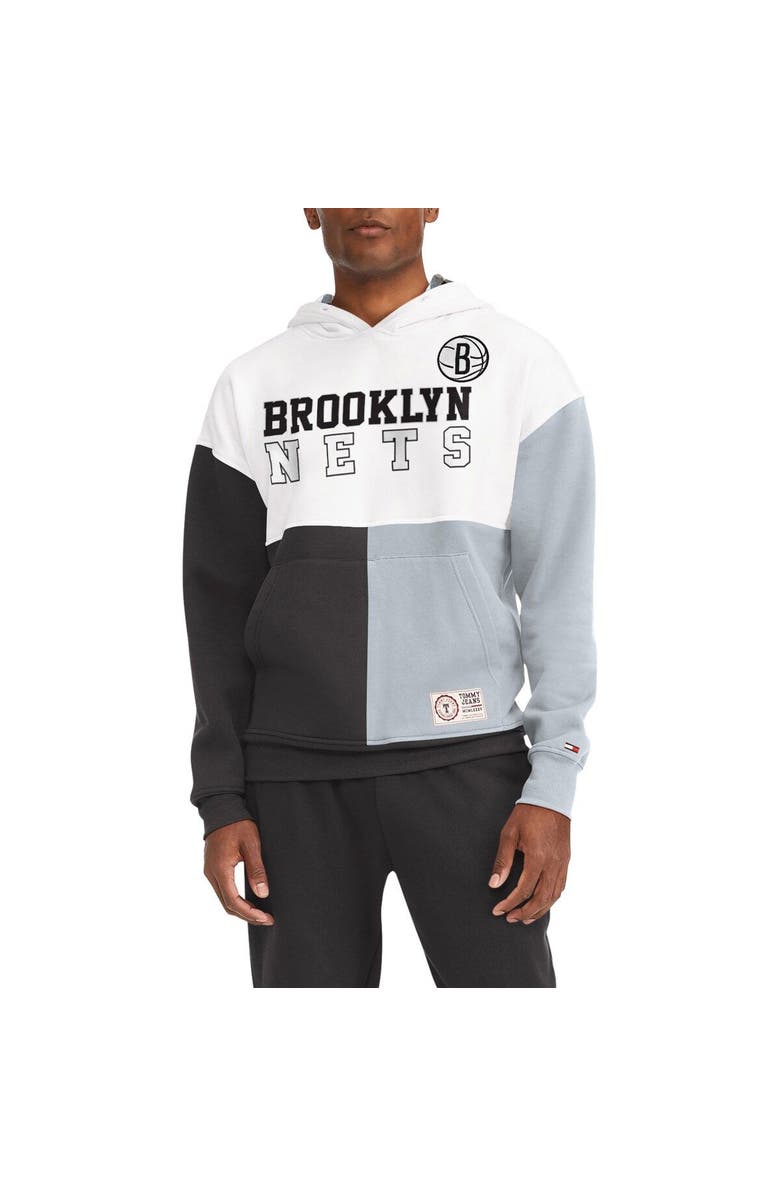 TOMMY JEANS Men's Tommy Jeans White/Black Brooklyn Nets Andrew Split Pullover Hoodie, Alternate, color, White