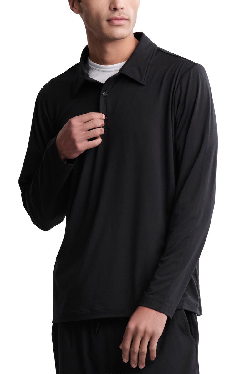 Barefoot Dreams<sup>®</sup> Malibu Collection<sup>®</sup> Butterchic Long Sleeve Polo, Main, color, Black