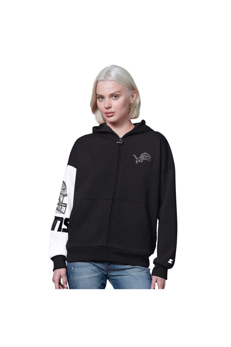 Women's Starter  Black Detroit Lions 4th Down Full-Zip Hoodie, Main, color, Black