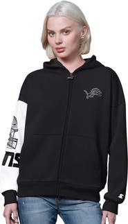 STARTER Women's Starter  Black Detroit Lions 4th Down Full-Zip Hoodie