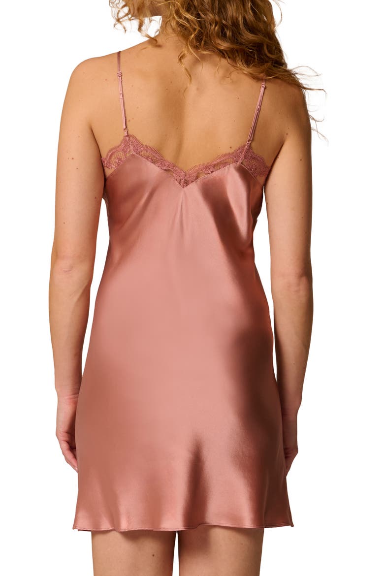 Love Me Night Lace Trim Silk Blend Chemise, Alternate, color, SMOKEY PINK