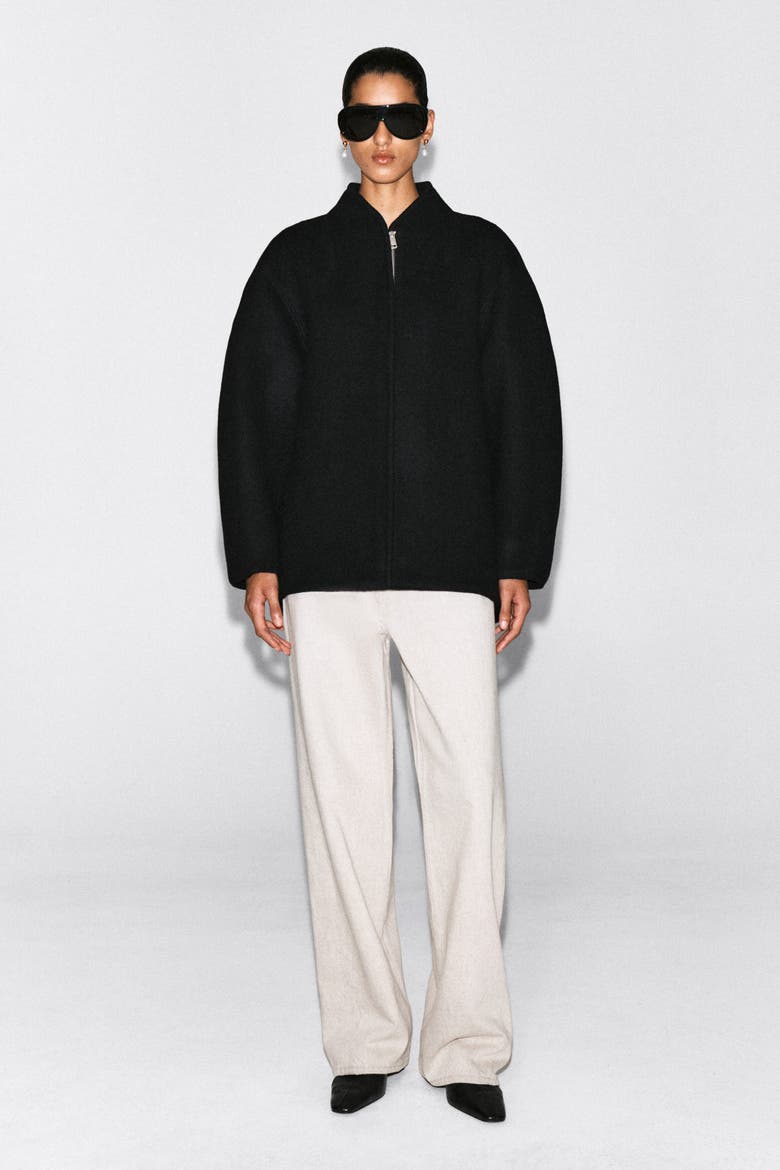 Sculpted Wool-Blend Zip-Up Jacket, Main, color, BLACK