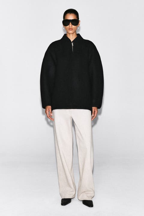 Sculpted Wool-Blend Zip-Up Jacket