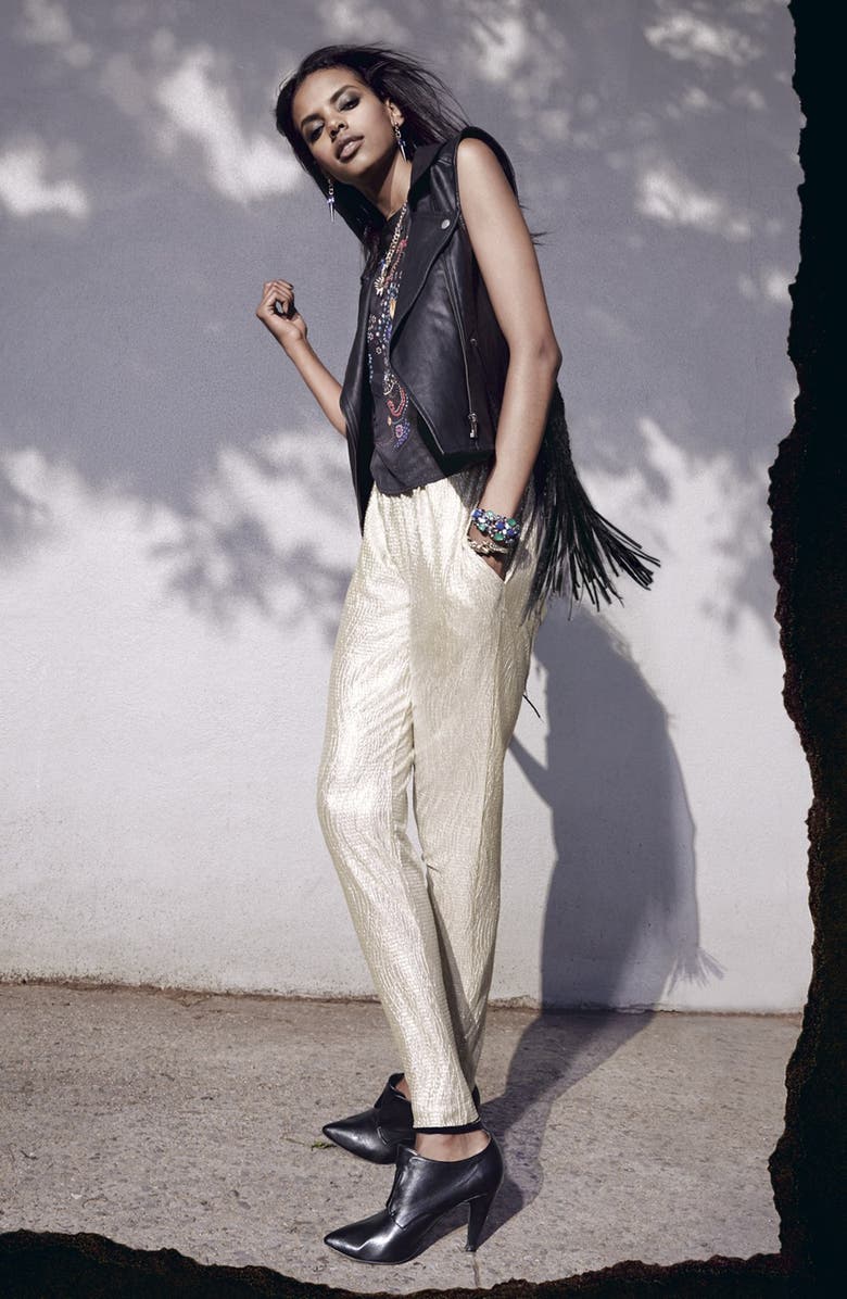 ASTR the Label ASTR Fringed Back Faux Leather Moto Vest, Alternate, color, 