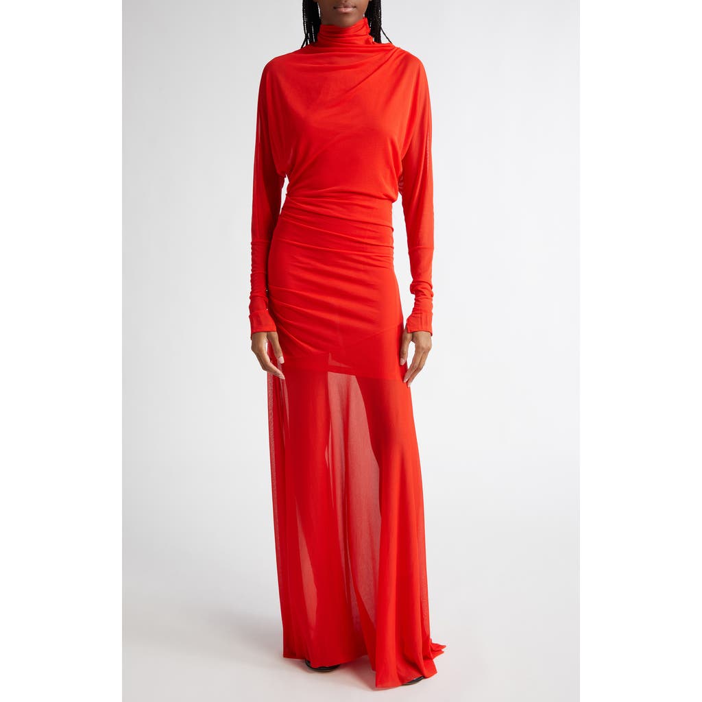 Proenza Schouler Paula Turtleneck Sheer Crepe Jersey Maxi Dress In Red