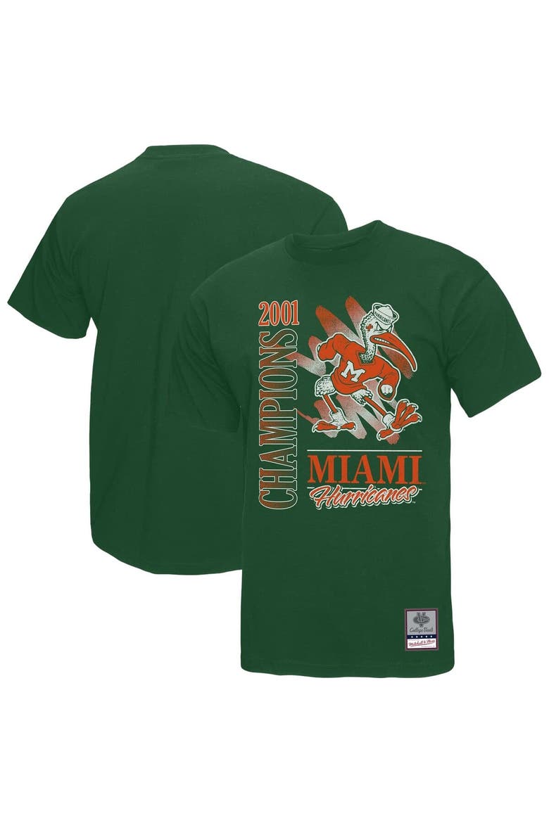 Men's Mitchell & Ness  Green Miami Hurricanes Retro Brush Mineral Wash T-Shirt, Alternate, color, Green