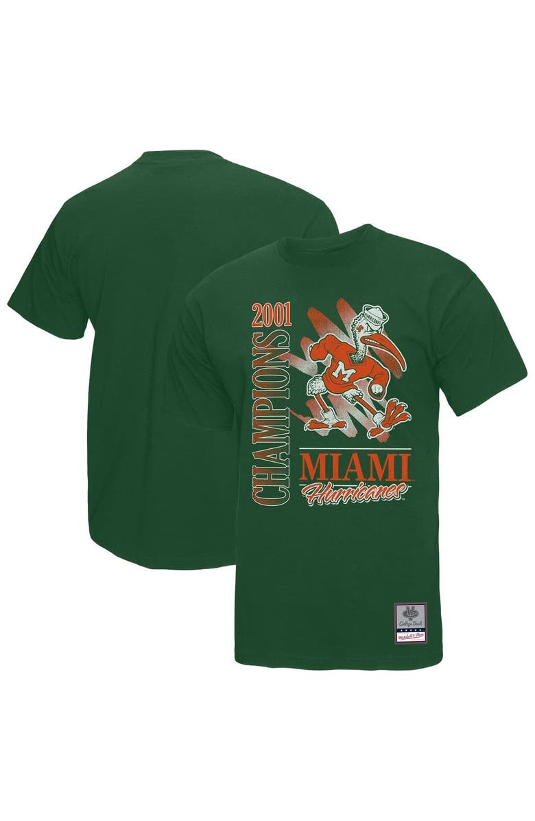 Mitchell & Ness Men's Mitchell & Ness Green Miami Hurricanes Retro Brush Mineral Wash T-Shirt, Alternate, color, Green