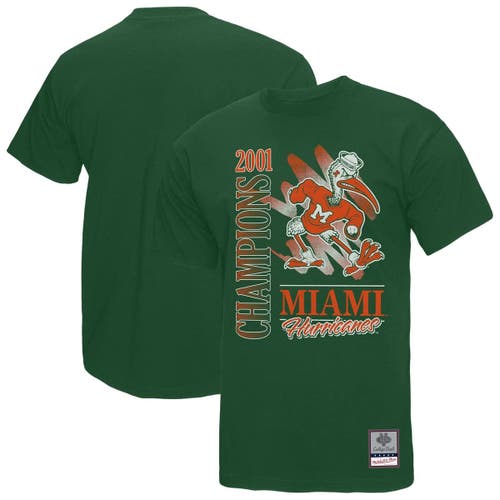 Mitchell & Ness Green Miami Hurricanes Retro Brush Mineral Wash T-shirt