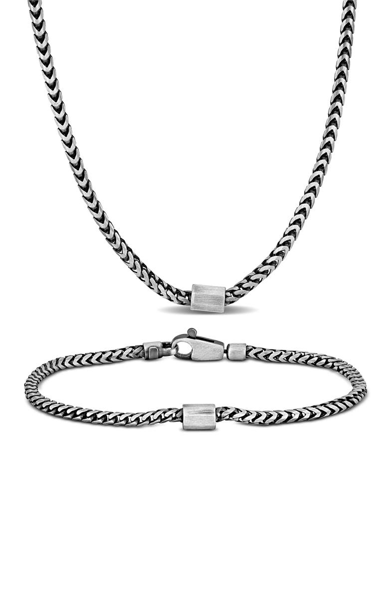 DELMAR Men's Franco Chain Necklace & Bracelet Set, Main, color, Silver