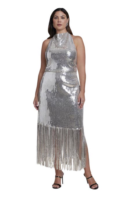Fringe Detail Sequin Maxi Dress (plus)
