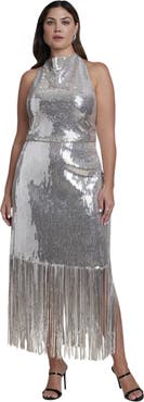 ELOQUII Fringe Detail Sequin Maxi Dress (plus)