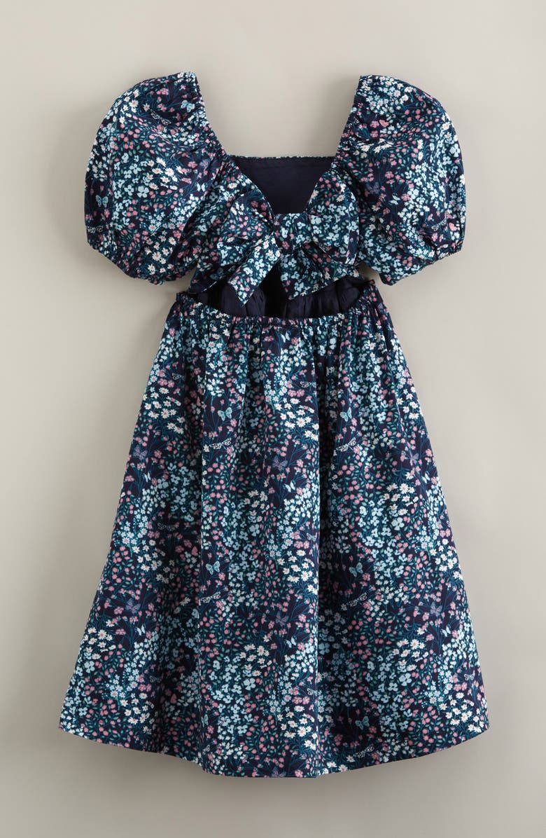 Nordstrom Kids' Puff Sleeve Bow Back Cotton Dress, Alternate, color, Navy- Teal Vintage Garden
