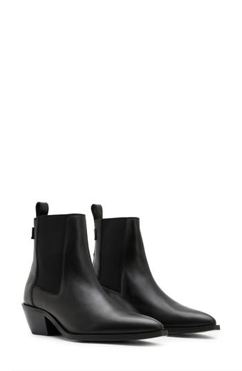 Allsaints Fox Pointed Western Leather Boots In Black