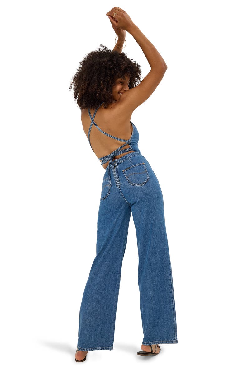 Lee Wide Leg Denim Halter Jumpsuit, Alternate, color, Take A Dive
