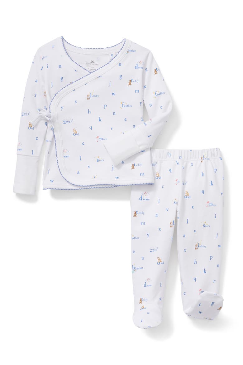 Pima Cotton Wrap Top & Footed Pants Set, Main, color, BLUE WHITE MULTI