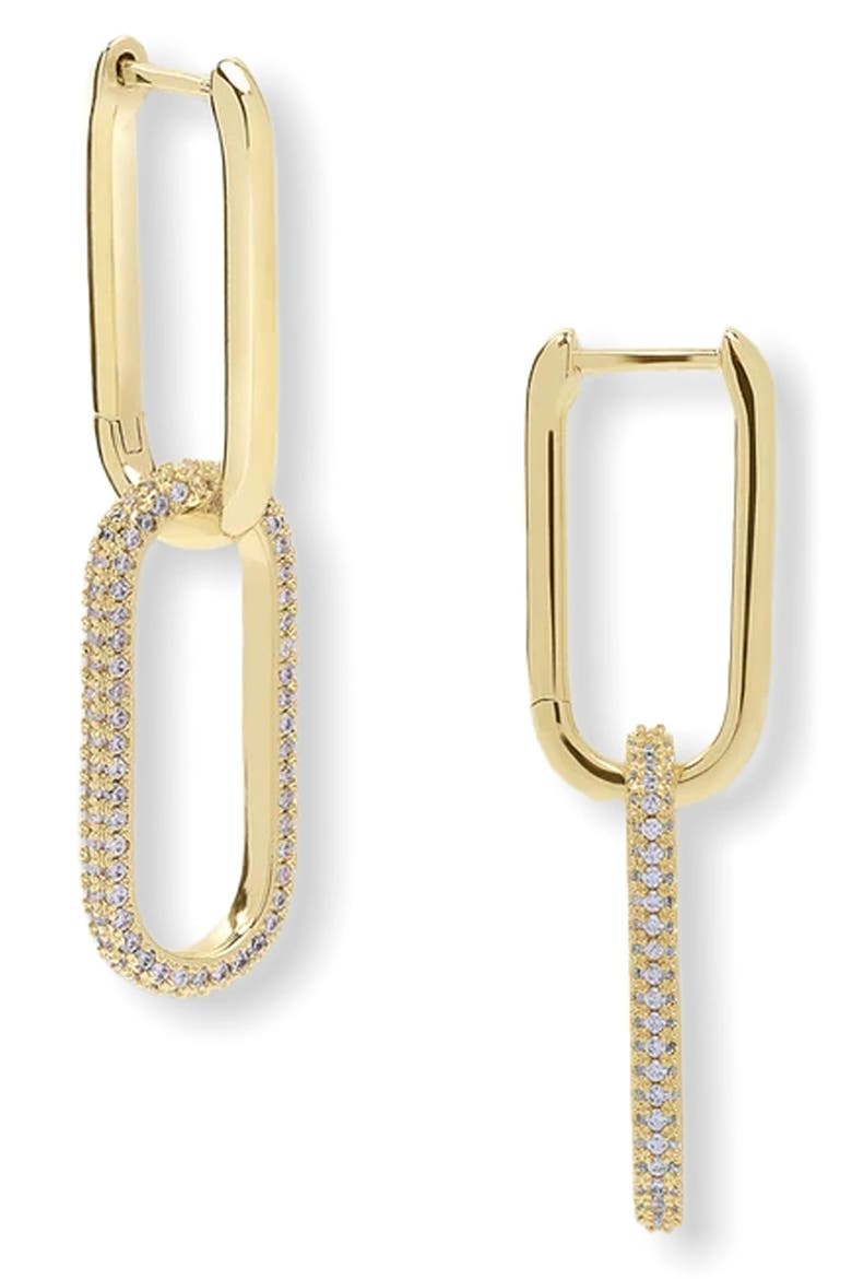 Carrie Pavé Chain Convertible Drop Hoop Earrings, Main, color, GOLD