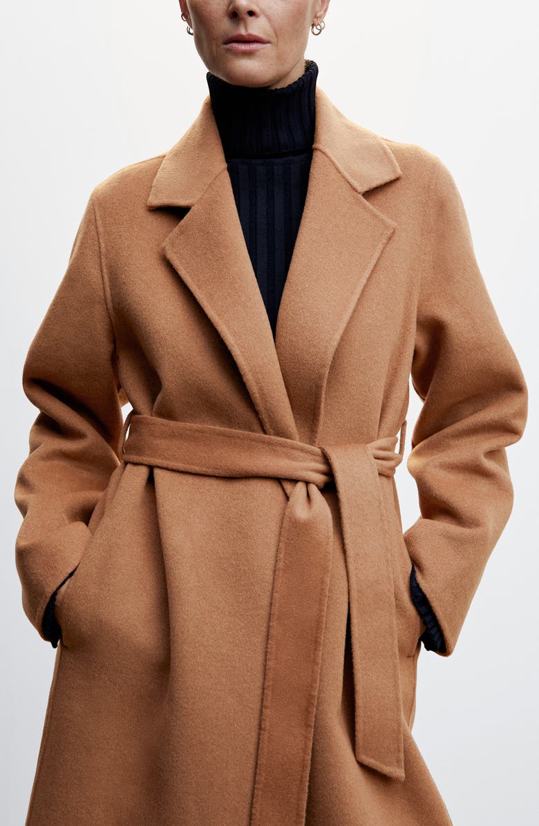 MANGO Belted Wool Blend Coat, Alternate, color,