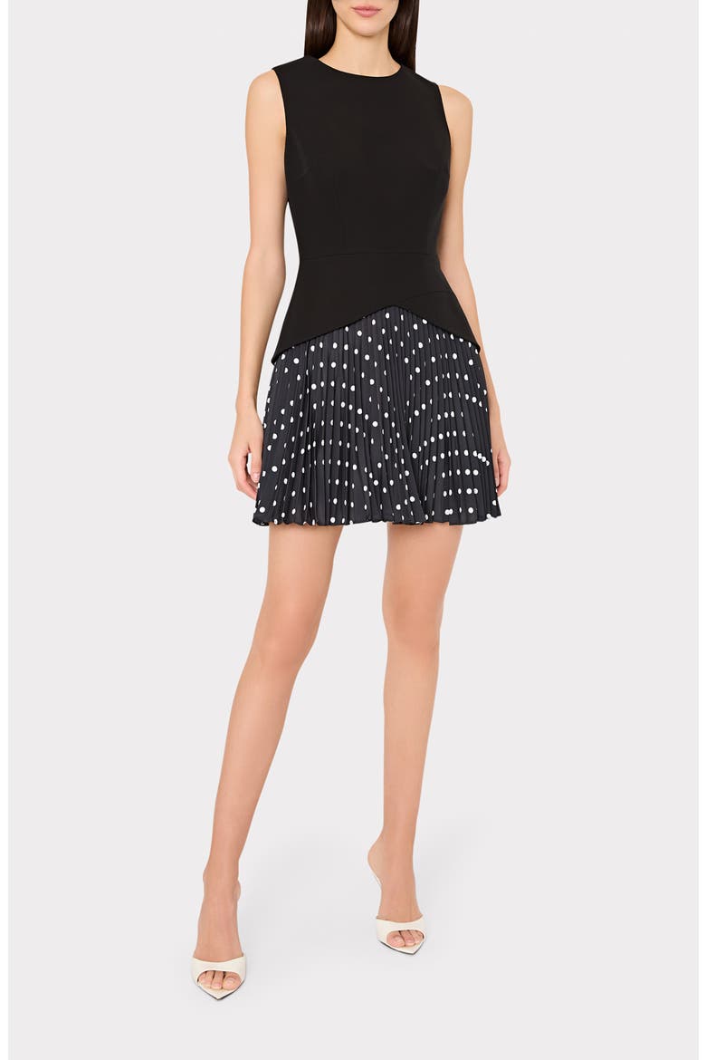 Haddy Dot Print Pleated Minidress, Main, color, BLACK/ WHITE