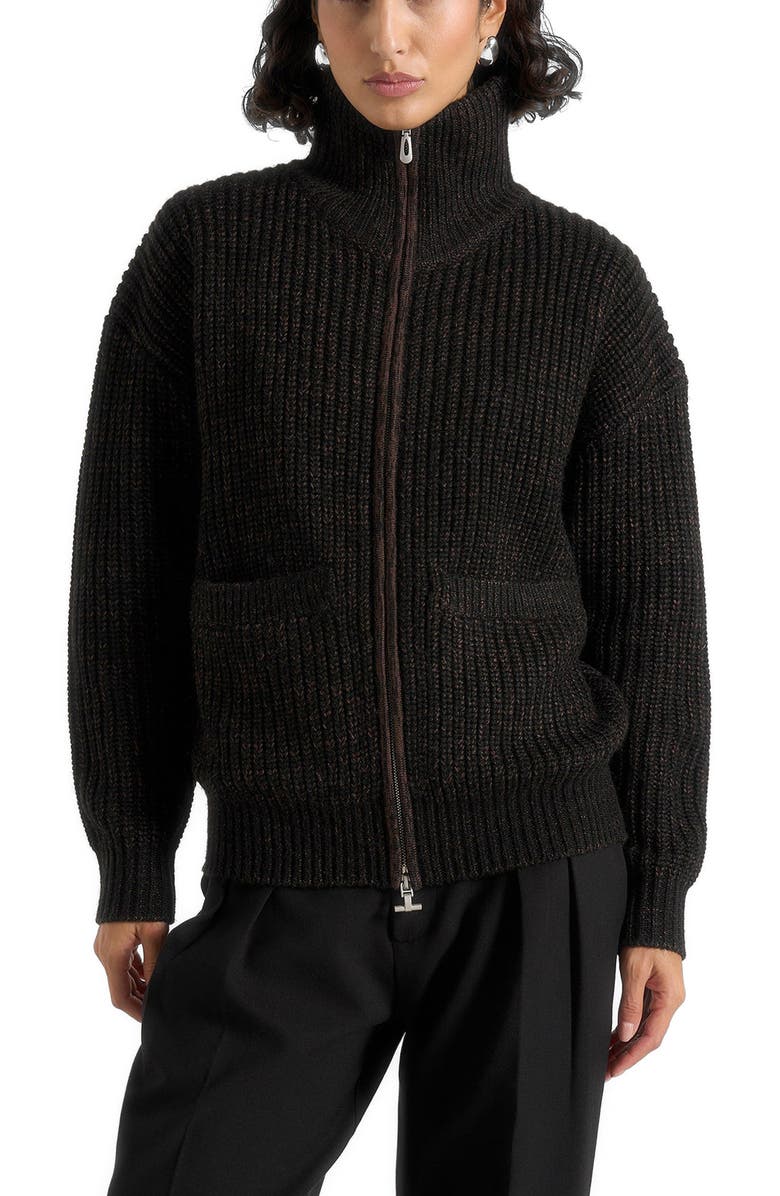 Manière De Voir Jamie Unisex Speckled Wool Zip Through Jacket, Alternate, color, Black