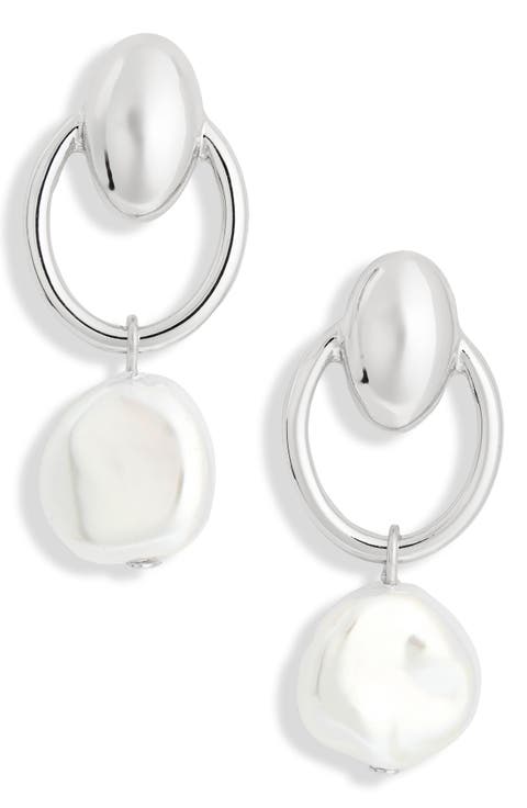 Faux Pearl Hoop Earrings