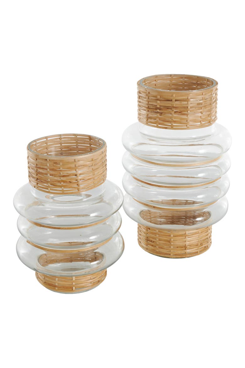 Glass & Rattan Set of 2 Vase Set, Alternate, color, CLEAR
